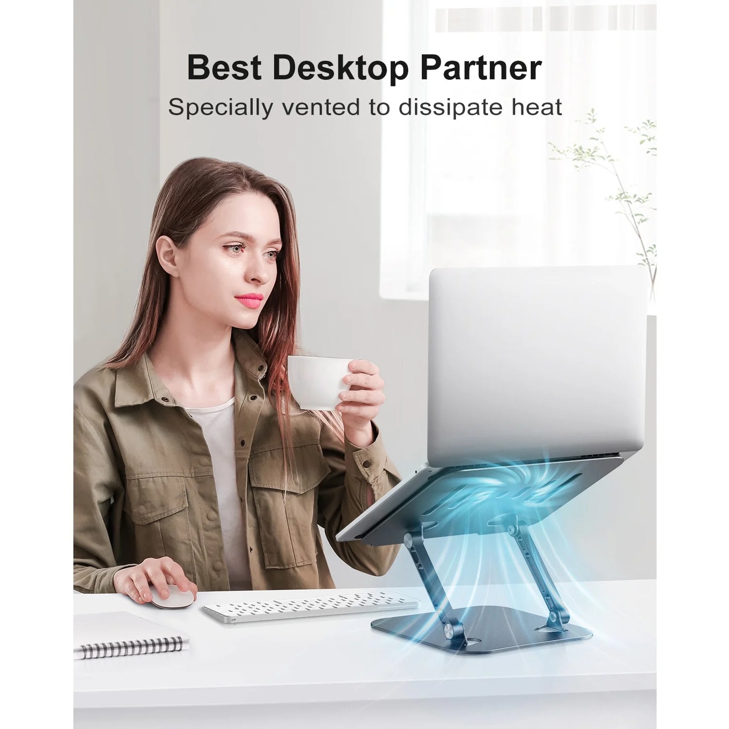 Laptop Stand for Desk,  Aluminum Adjustable Computer Stand, Ergonomic Foldable Laptop Holder for Macbook Air Pro / Dell / HP / ASUS / Samsung